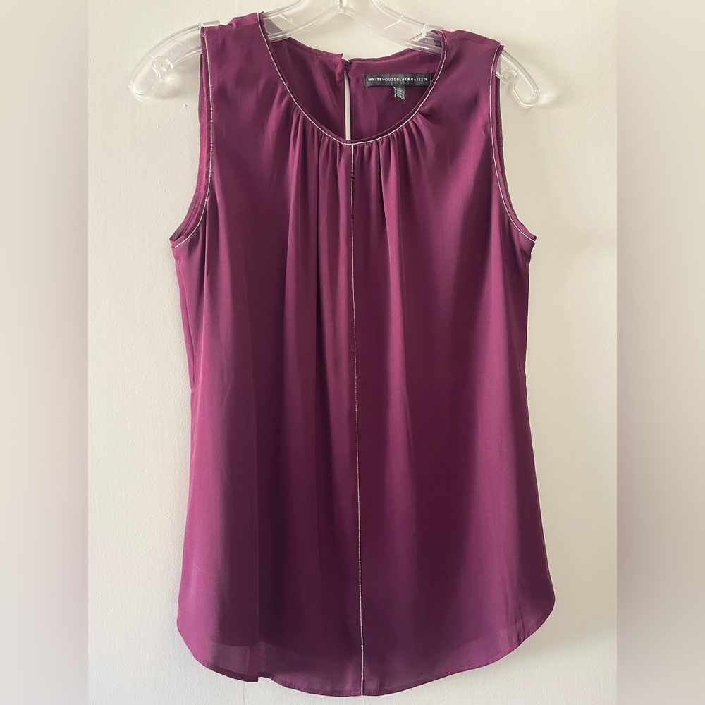 White House Black Market Purple Sleeveless Blouse with Silver Accents Size 6